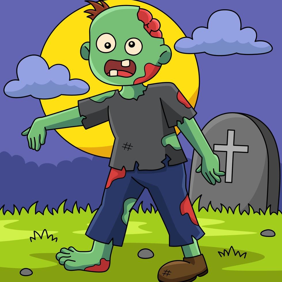 illustration de dessin animé de couleur zombie halloween vecteur