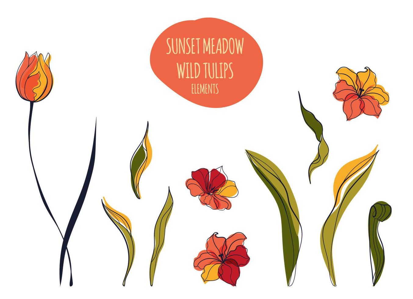 illustration d'art en ligne de champ de tulipes jaunes dans le style scandinave vecteur