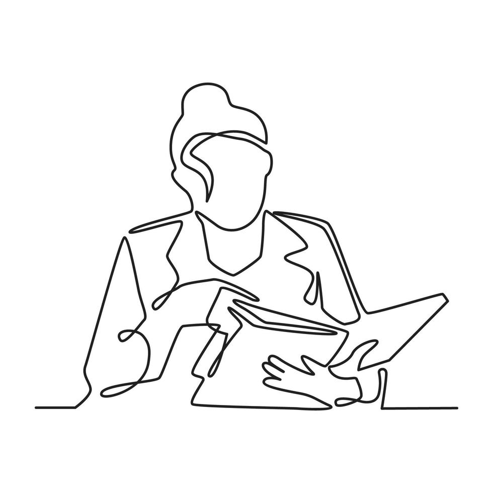 femme d'affaires lisant un document concept de travail de bureau illustration de dessin au trait continu vecteur