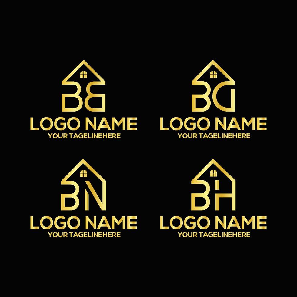 création de logo unique de bb en image vectorielle pour l'immobilier, la maison, la propriété, la construction, le bâtiment. monogramme élégant et créatif. logo de la maison d'affaires icône premium. couleur de luxe et fond noir. vecteur