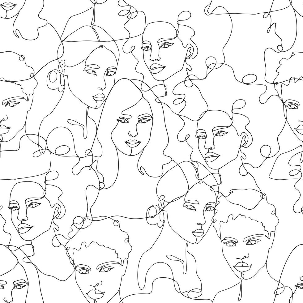 portraits féminins abstraits modernes. contour dessiné à la main illustration vectorielle tendance. ligne continue, concept minimaliste. modèle sans couture de vecteur. vecteur