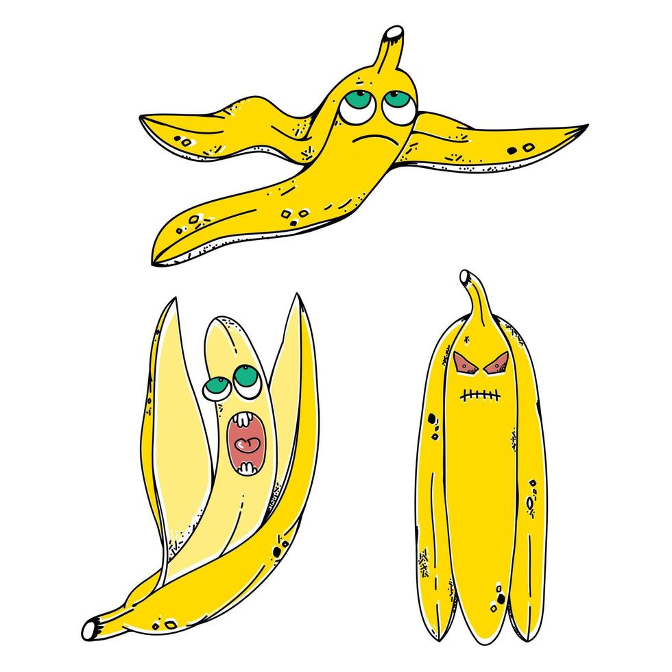 banane. un ensemble de trois personnages amusants vecteur