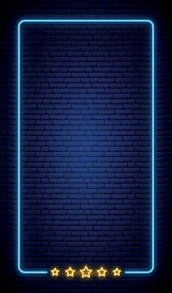 bannière de cadre vertical néon sur mur de briques. vecteur