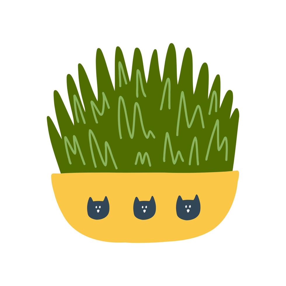 herbe à chat en pot dans un style plat de dessin animé. illustration vectorielle d'accessoires de chaton, supplément de santé pour chat isolé sur fond blanc. vecteur