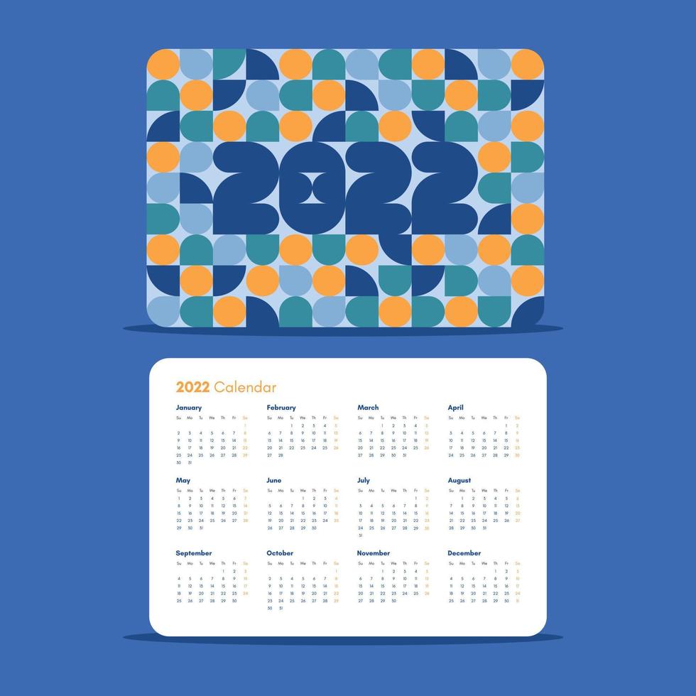 modèle de calendrier de poche de conception nationale 2022 avec motif abstrait géométrique coloré. vecteur