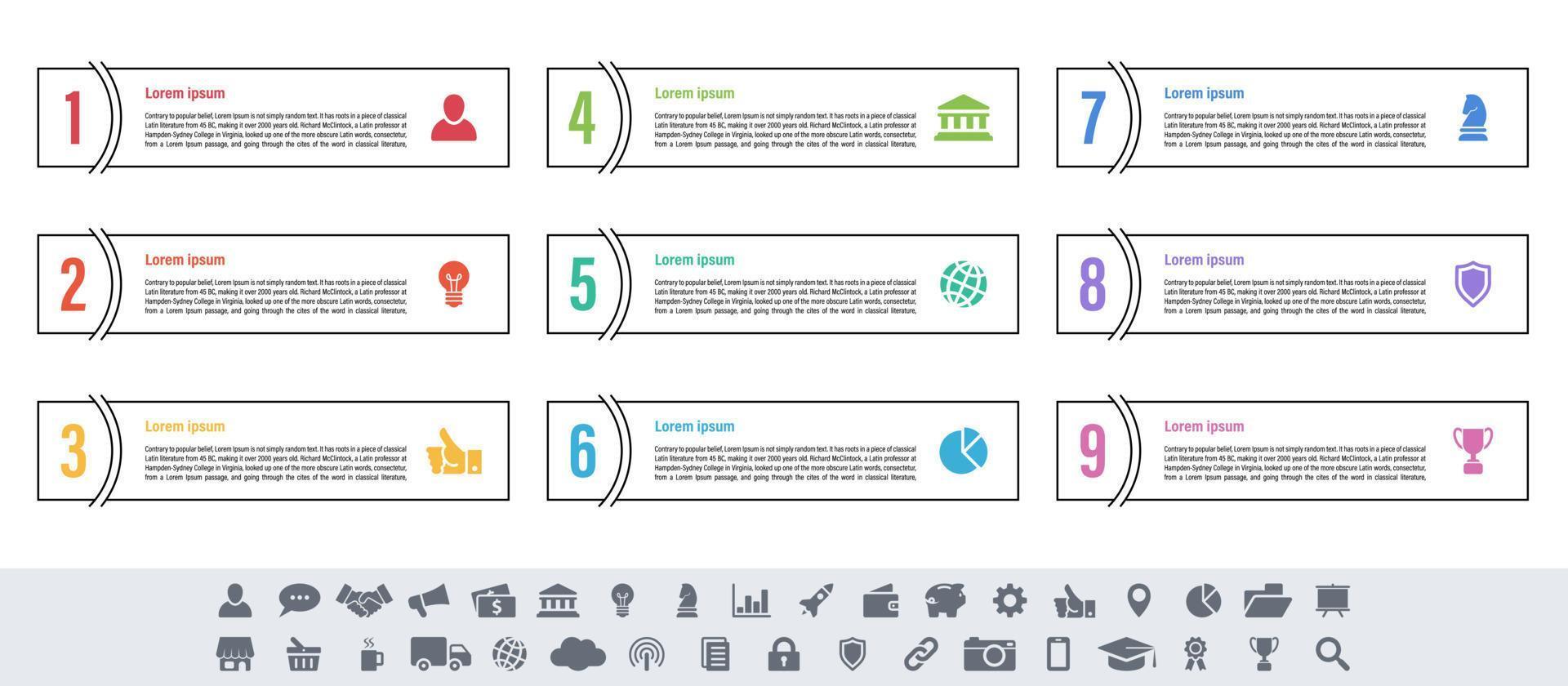 concept d'entreprise de conception infographique avec 9 étapes vecteur
