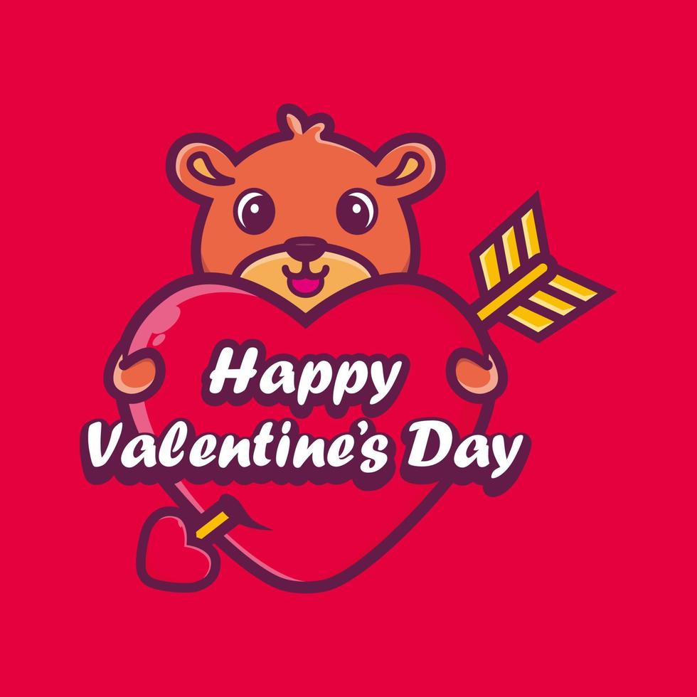 ours en peluche mignon étreignant un coeur avec les salutations de la Saint-Valentin vecteur