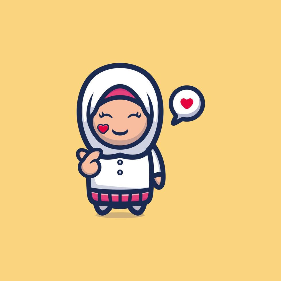 jolie fille musulmane posant un doigt d'amour, personnage de dessin animé de mascotte du ramadan vecteur