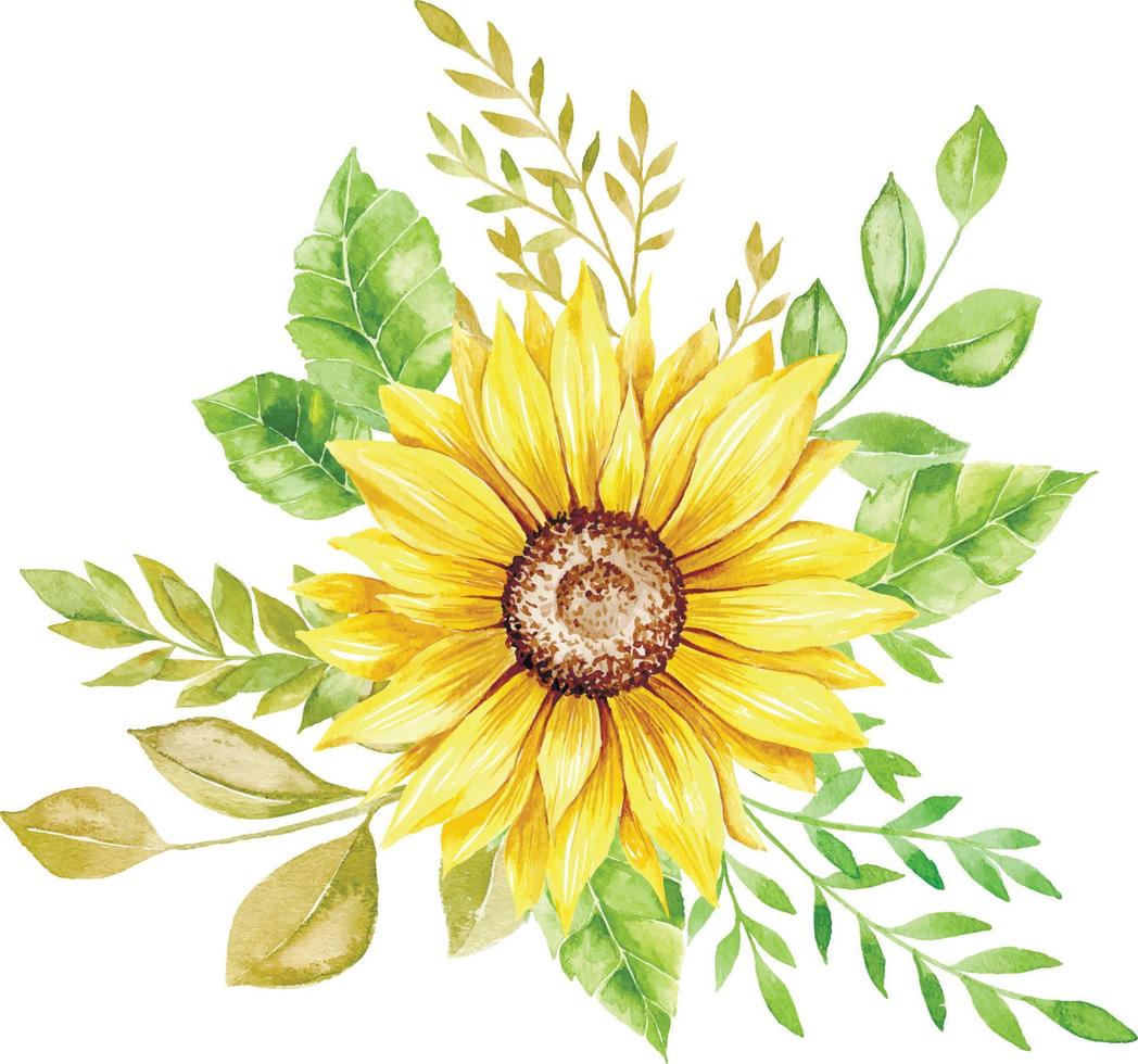 illustration vectorielle de bouquet de tournesol aquarelle vecteur