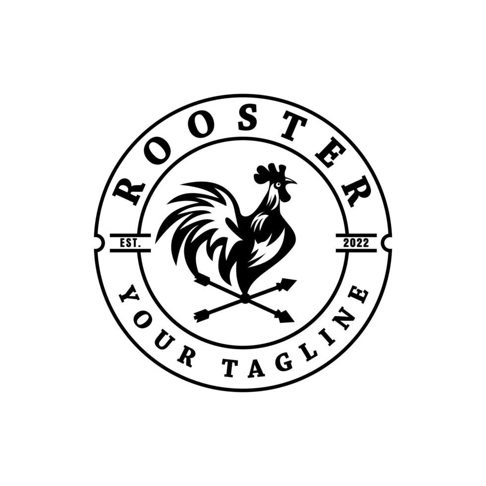 illustration d'icône de flèche de temps de poulet, illustration de vecteur de silhouette de vecteur de logo de coq. logo insigne emblème vintage.
