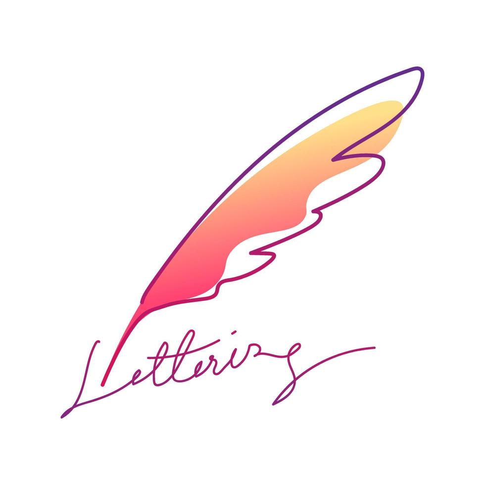 logo de lettrage avec illustration vectorielle de stylo plume d'oiseau vecteur