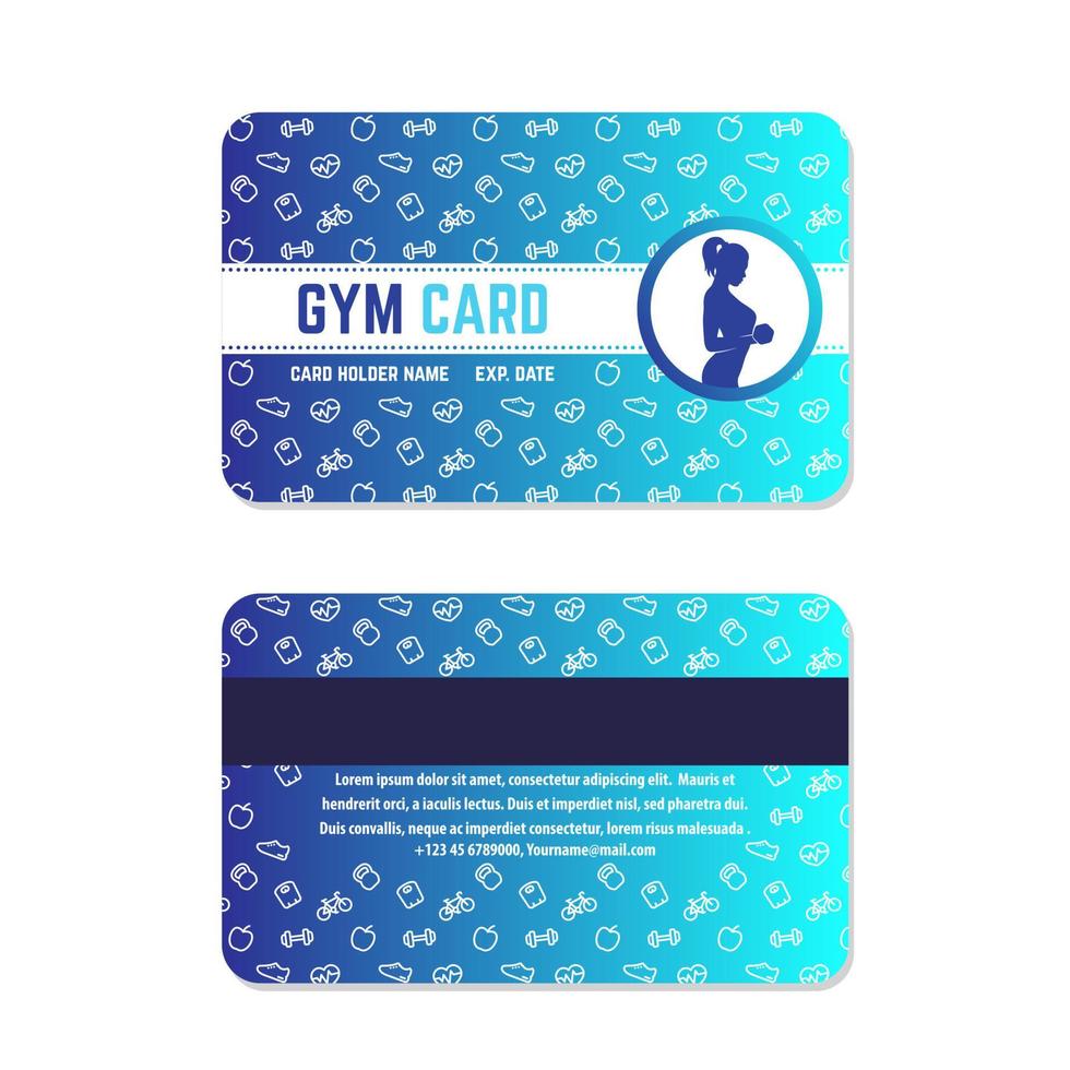 club de remise en forme, conception de cartes de gym, bleu sur blanc vecteur