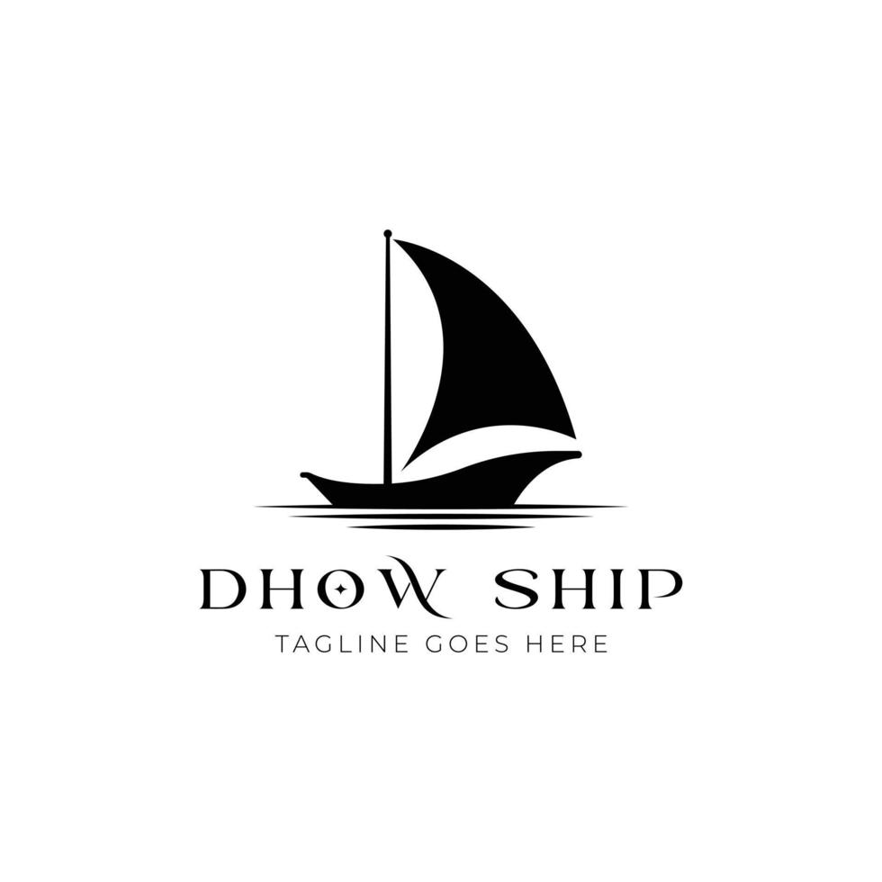 silhouette minimaliste de conception de logo de dhow, voilier traditionnel d'asie afrique vecteur