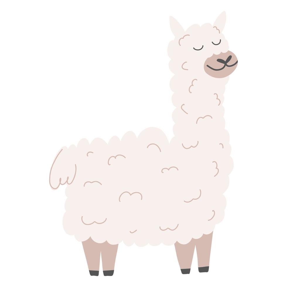 alpaga mignon dans un style dessiné à la main de dessin animé. illustration vectorielle d'animal lama isolé sur fond blanc. vecteur