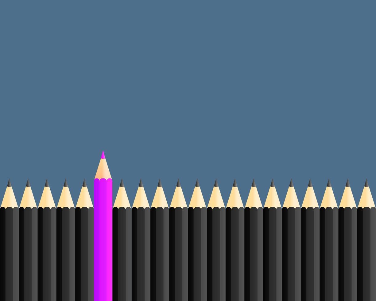 les entreprises pensent à différents concepts. crayon de couleur rose parmi crayon de couleur noir. unique et créatif. vecteur