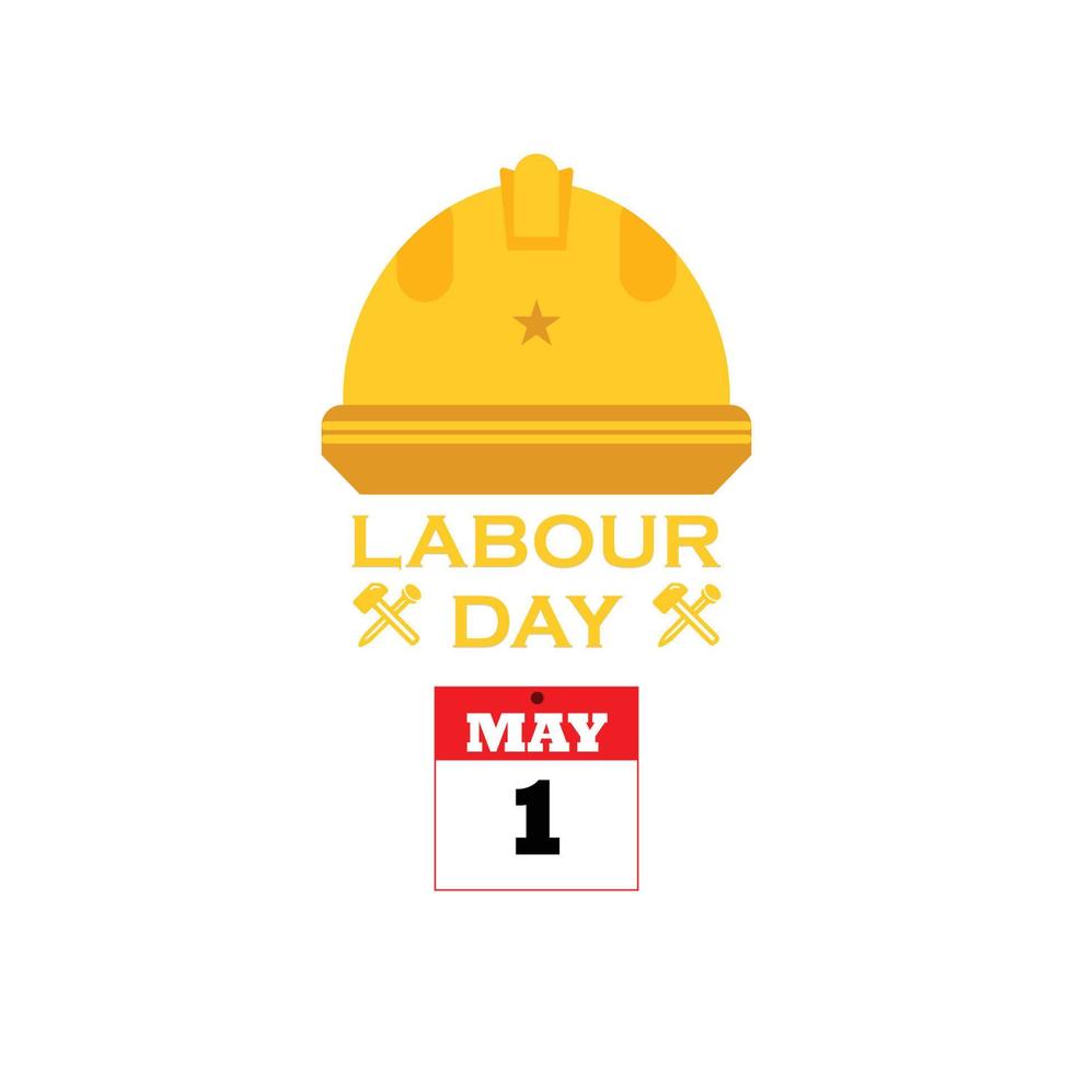 bonne fête du travail 1er mai lettrage avec fond de vecteur de casque. carte de la fête du travail. illustration de la journée internationale des travailleurs pour carte de voeux.