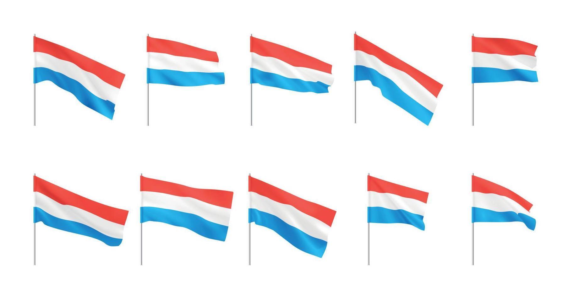 drapeaux luxembourgeois. ensemble de drapeaux luxembourgeois nationaux réalistes. vecteur