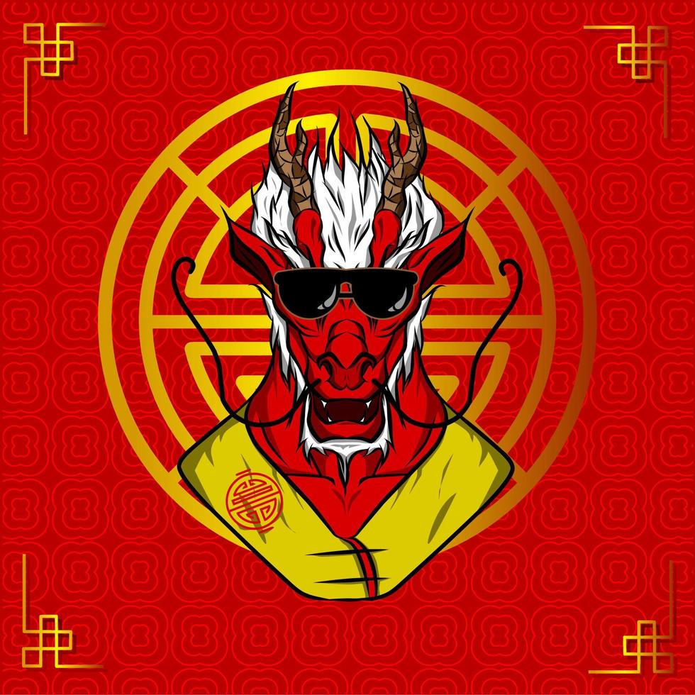 joyeux Nouvel An chinois. dragon de dessin animé serti de costume traditionnel chinois. l'année du vecteur du zodiaque animal