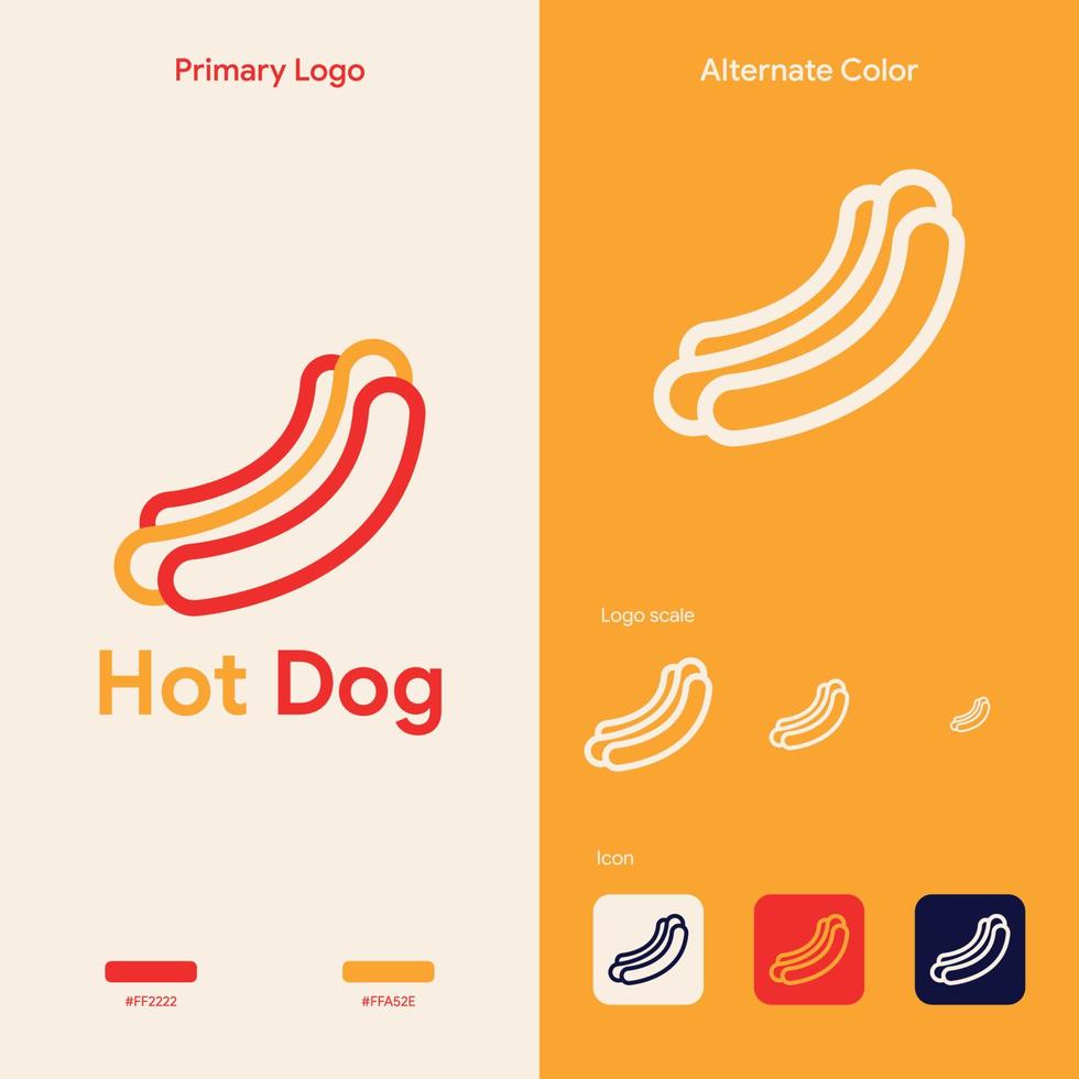 concept de logo de hot-dog de restauration rapide minimaliste vecteur