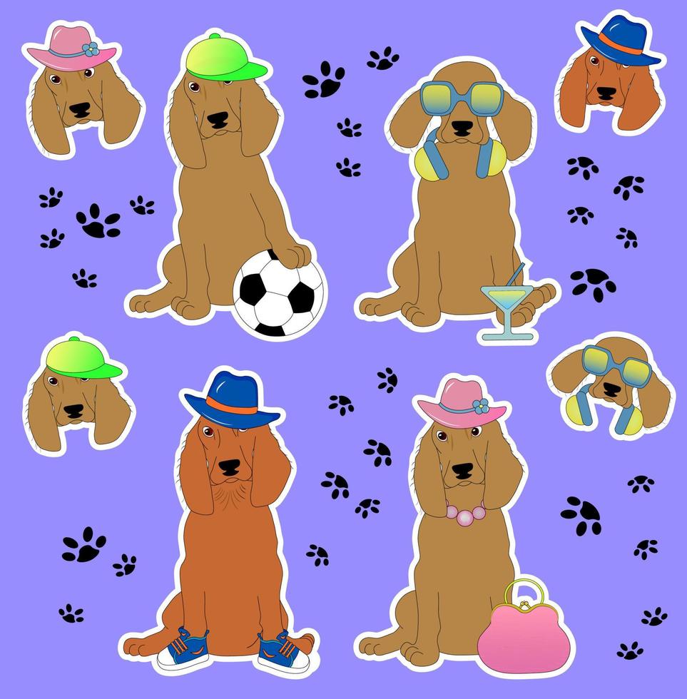 un pack d'autocollants avec des chiens épagneuls, illustration pour enfants, eps 10 vecteur