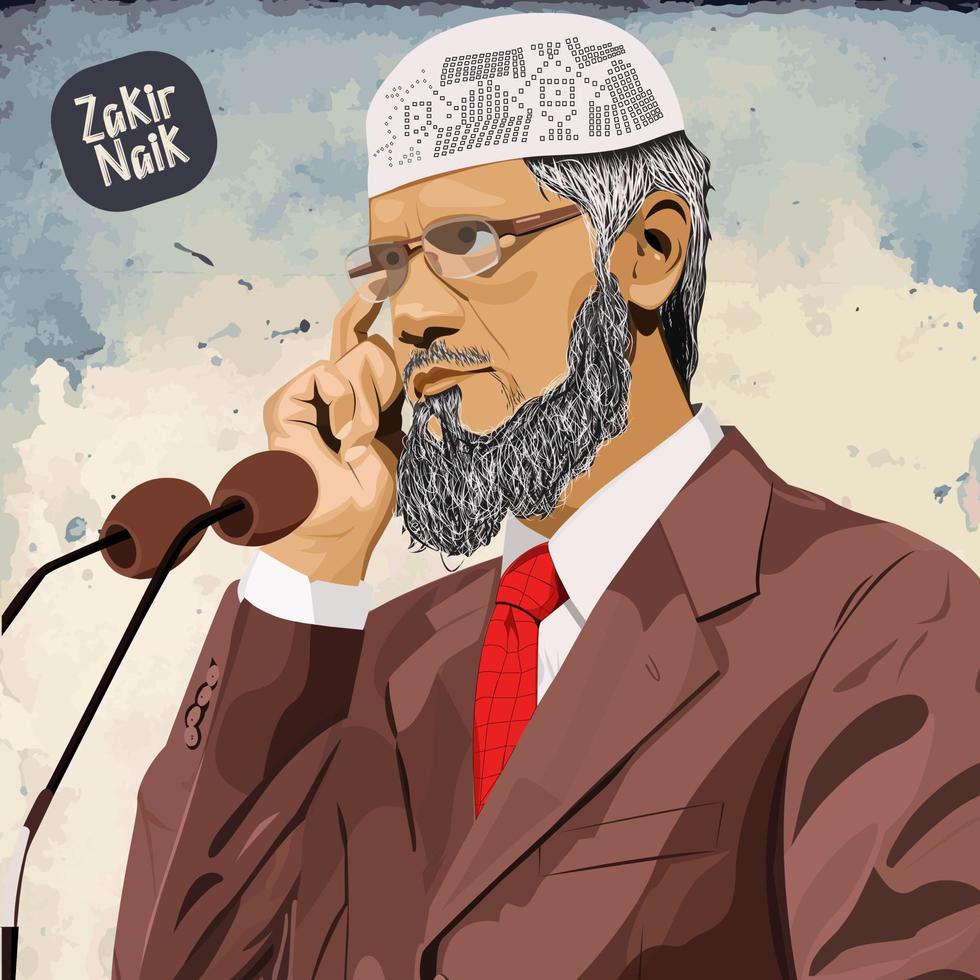 illustration vectorielle d'un prédicateur et d'un médecin spécialisé dans la religion comparée dr. zakir naik. vecteur