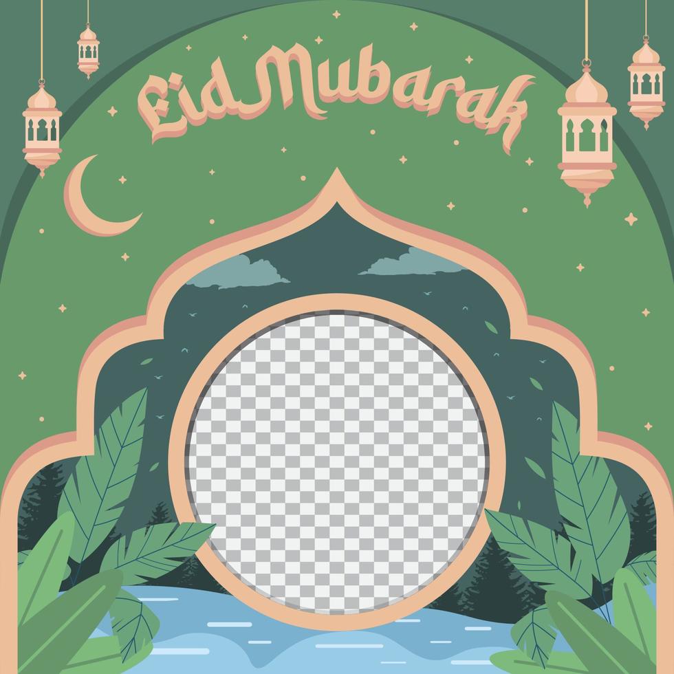 modèle d'affiche de voeux pour la célébration religieuse islamique avec le concept de la nature et des plantes. convient aux célébrations du ramadan, de l'aïd al-fitr, de l'aïd al-adha, etc. vecteur