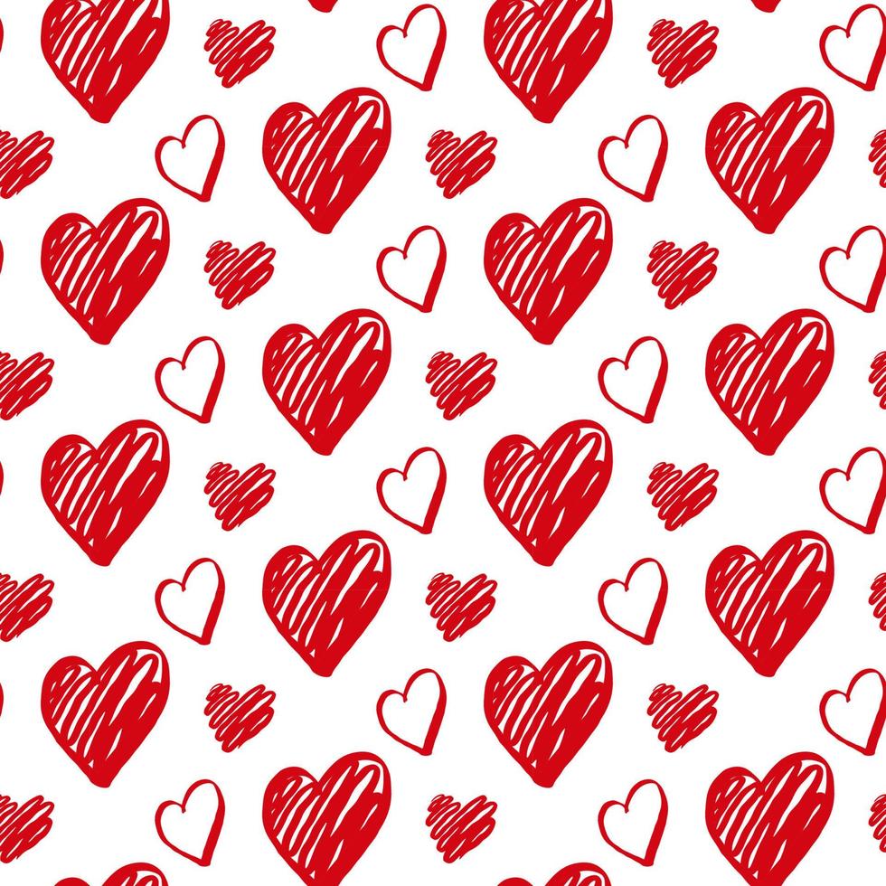 joli fond de motif sans couture de coeurs de la saint-valentin dessinés à la main. doodle décoratif en forme de coeur d'amour dans le style de croquis. icône de coeurs d'encre gribouillis pour la conception de mariage, l'emballage, l'ornement et les cartes de voeux vecteur