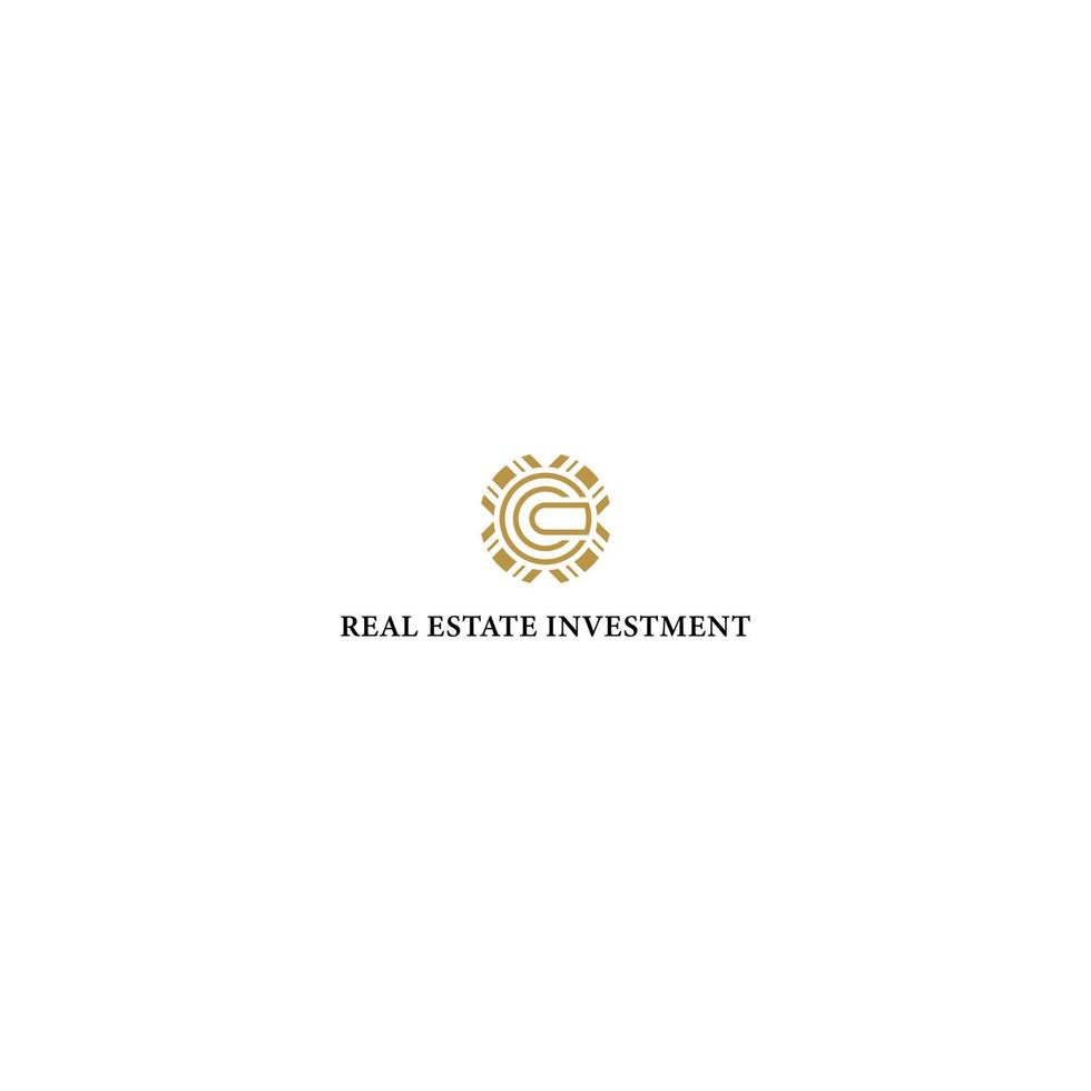 inspiration de conception de logo pour une société d'investissement et de gestion immobilière à partir de lettres abstraites o et c isolées avec un ornement doré abstrait en forme de cercle également adapté à la marque ou à l'entreprise vecteur