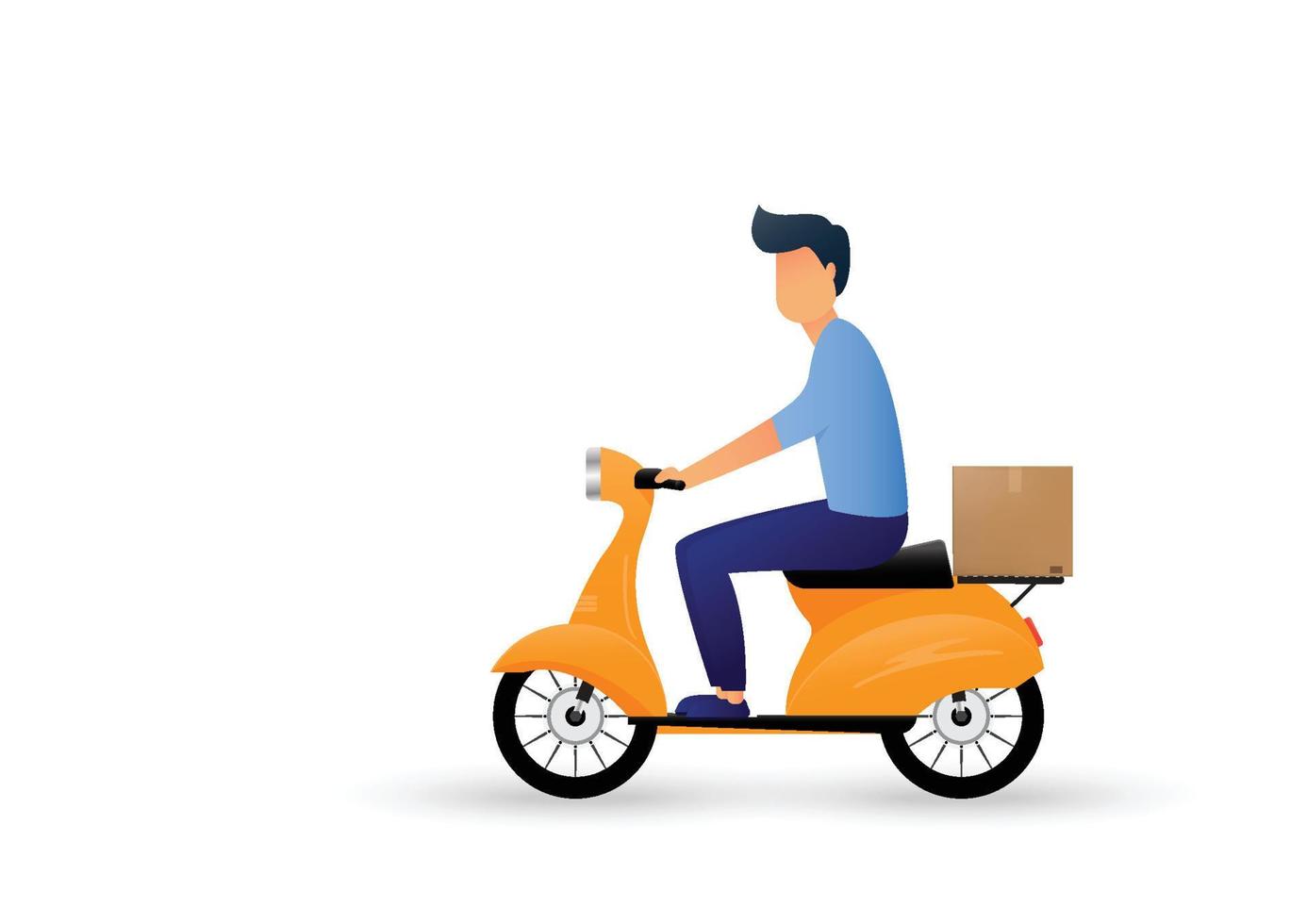 livreur tour caricature de moto scooter. livraison express. illustration vectorielle vecteur