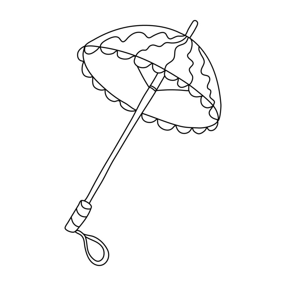 parapluie vintage ouvert dans un style doodle. contour isolé. illustration vectorielle dessinée à la main à l'encre noire sur fond blanc. idéal pour les livres de coloriage. vecteur