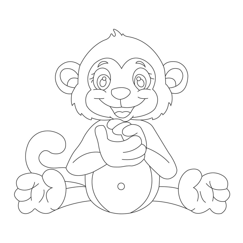 mignon petit singe aperçu coloriage pour enfants livre de coloriage animal dessin animé illustration vectorielle vecteur