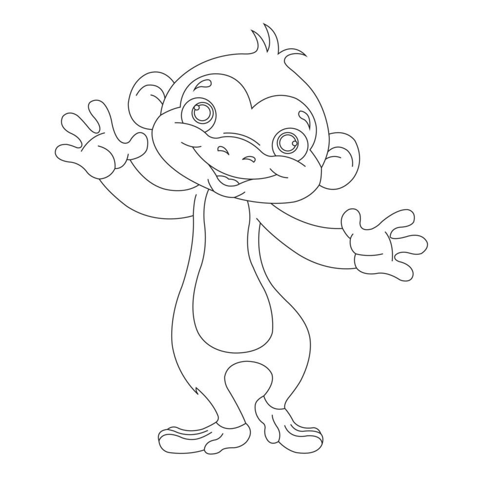 mignon petit singe aperçu coloriage pour enfants livre de coloriage animal dessin animé illustration vectorielle vecteur