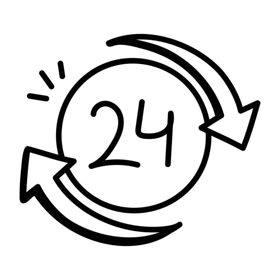 icône de doodle habilement conçue du service 24h vecteur