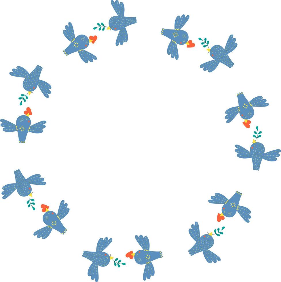 cadre rond avec des oiseaux. illustration vectorielle. cadre rond pour la décoration, le design, l'impression, les serviettes vecteur