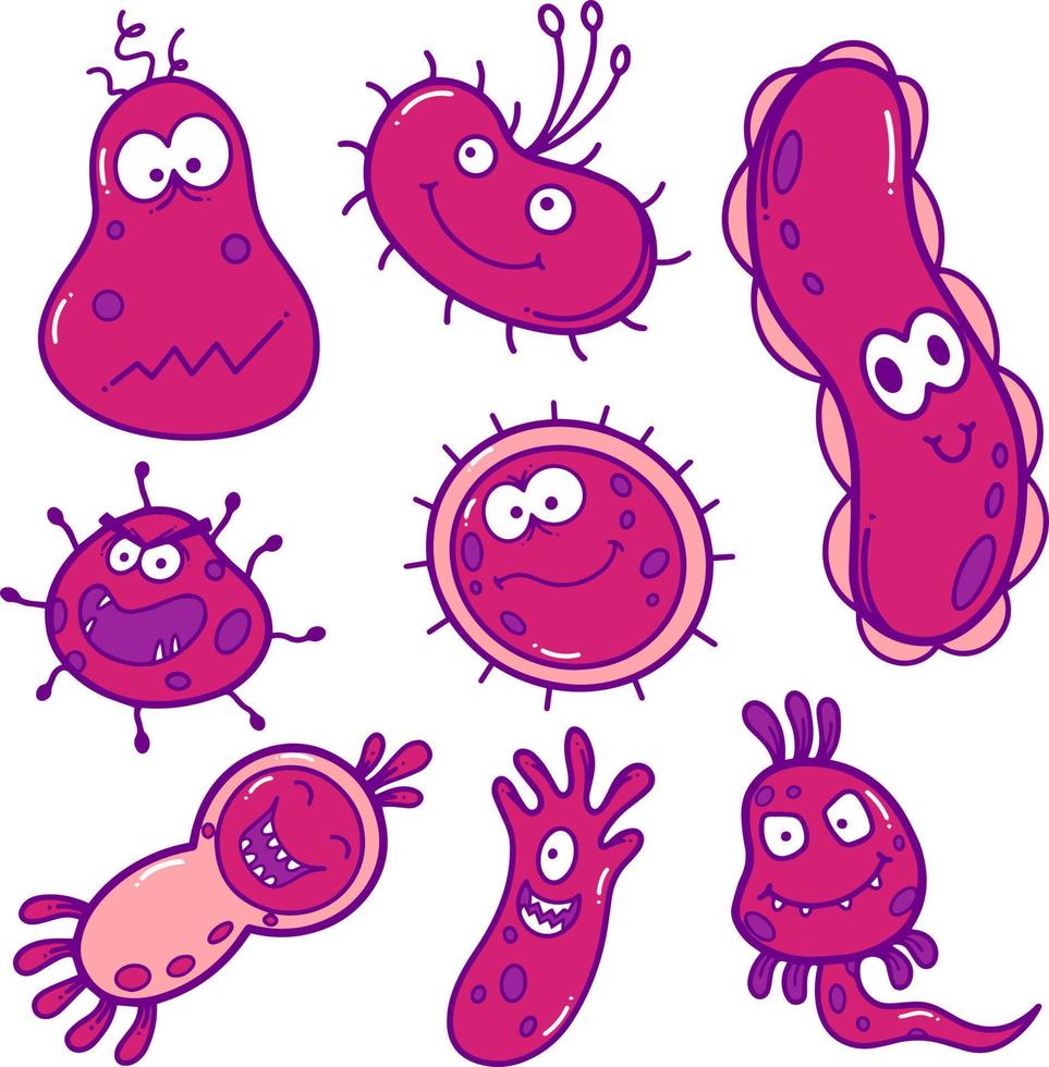 pack de doodle de virus rouges kawai vecteur