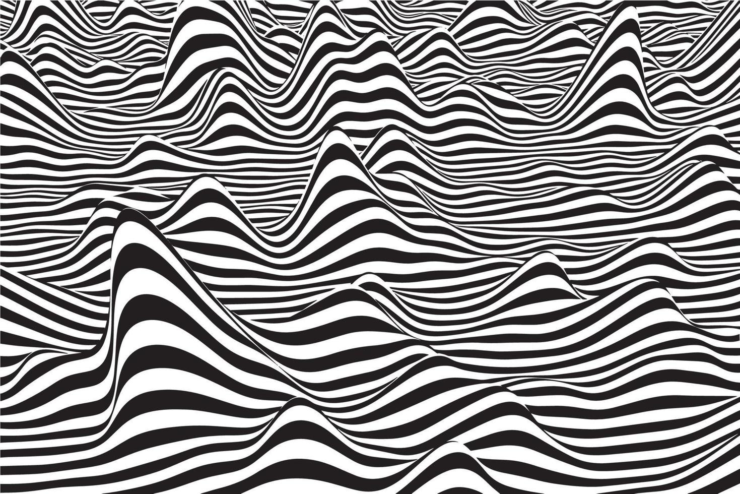 art de l'illusion d'optique. fond abstrait de flux de bande ondulée bouillante. motif de lignes noires et blanches vecteur