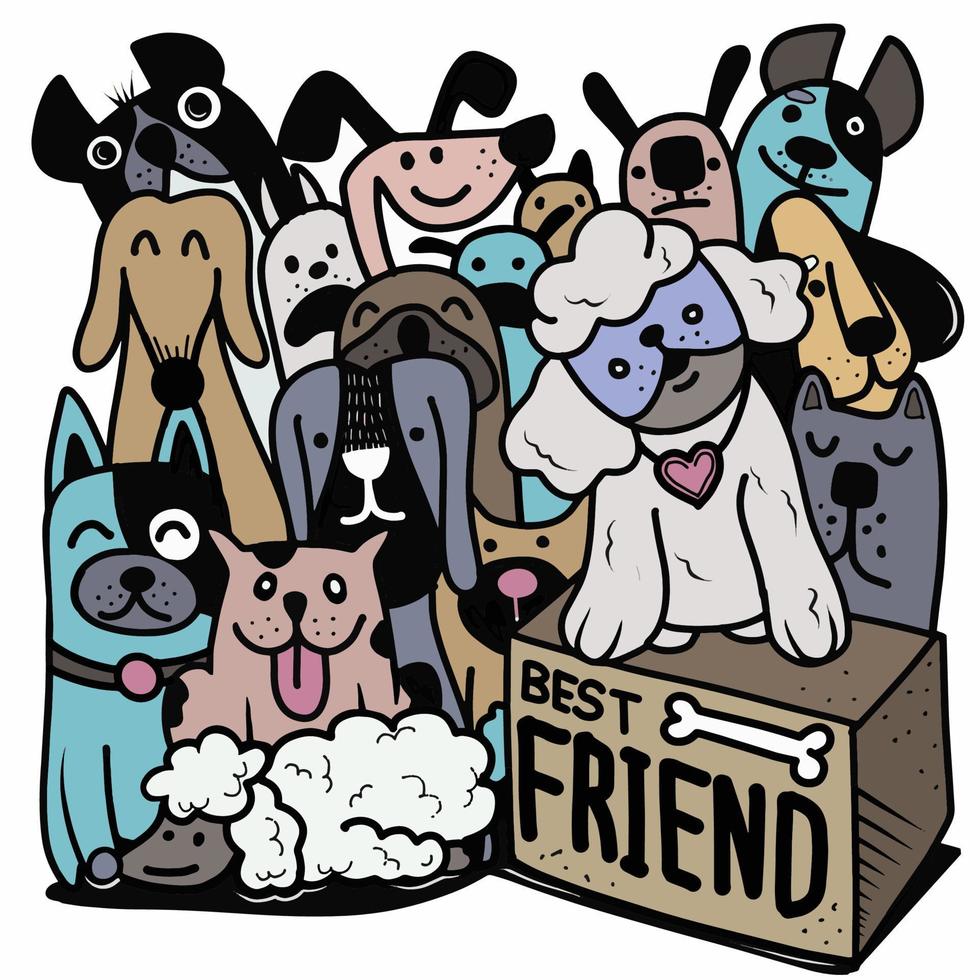 illustration vectorielle dessinée à la main du groupe de chiens doodle, illustrateur vecteur