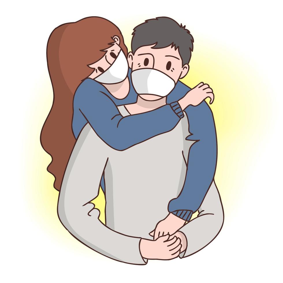 les couples portent des masques pour se protéger du virus corona. illustration du coronavirus de wuhan illustration de la pneumonie de wuhan vecteur