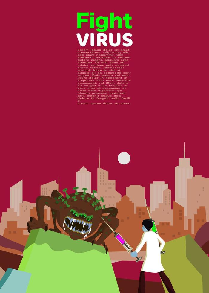 illustration vectorielle combattre le virus corona covid-19. guérir le virus corona. médecin lutte contre le concept de virus. concept de vaccin contre les virus corona. vecteur