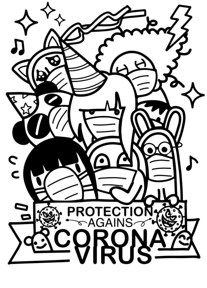 groupe de personnes anxieuses et effrayées à cause du virus corona. illustration du virus corona de wuhan. illustration de la pneumonie covid-19. vecteur