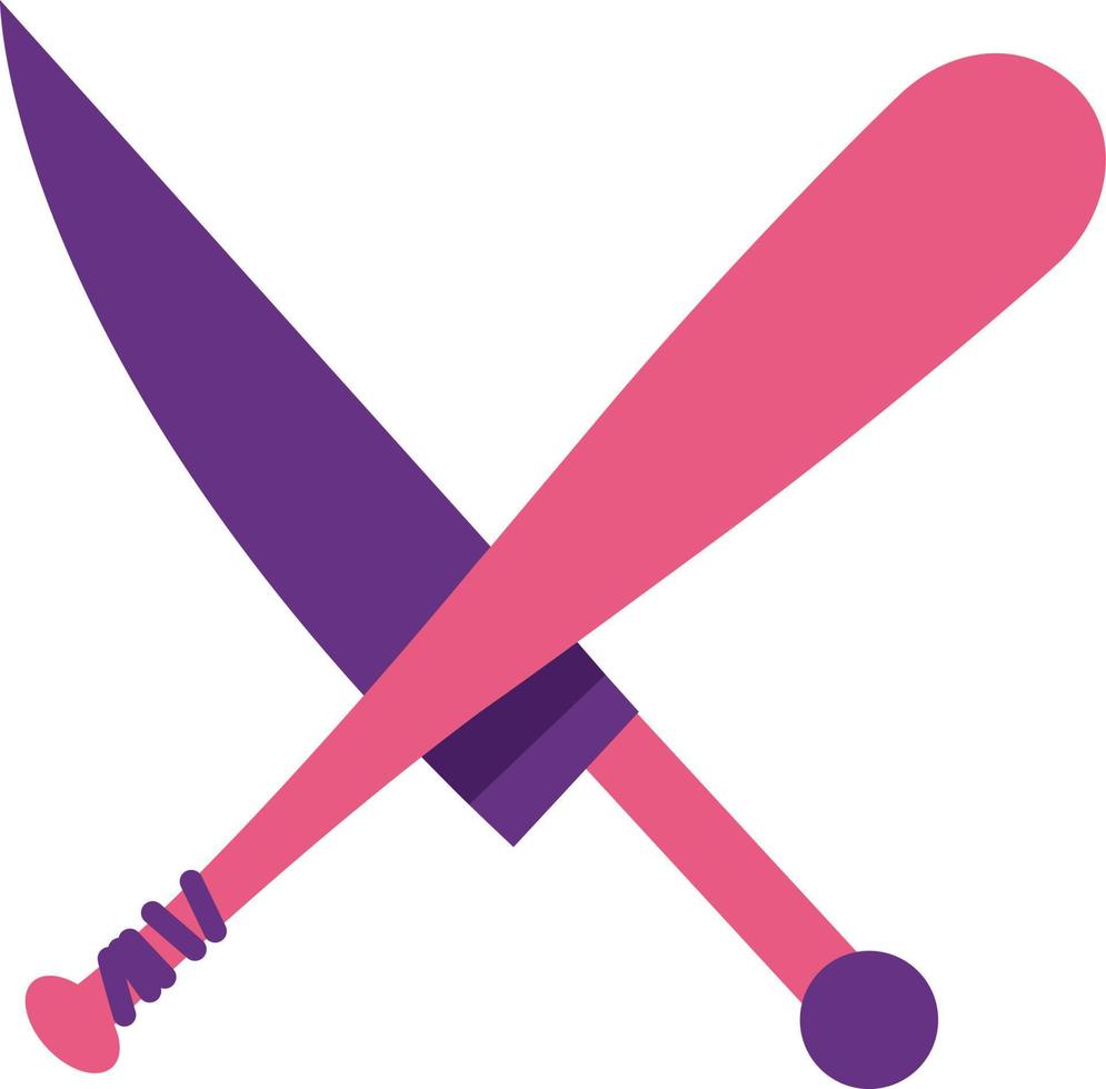 batte de baseball et épée objet vectoriel de couleur semi-plat