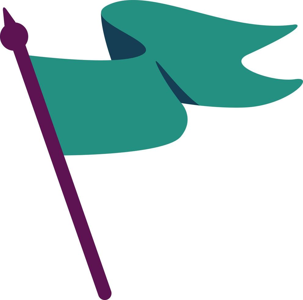agitant le drapeau vert sur le bâton objet vectoriel de couleur semi-plat