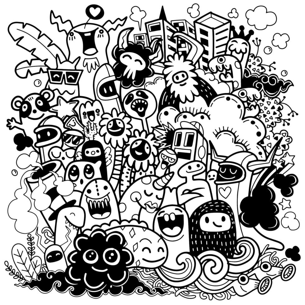 illustration vectorielle de monstre heureux, style doodle vecteur