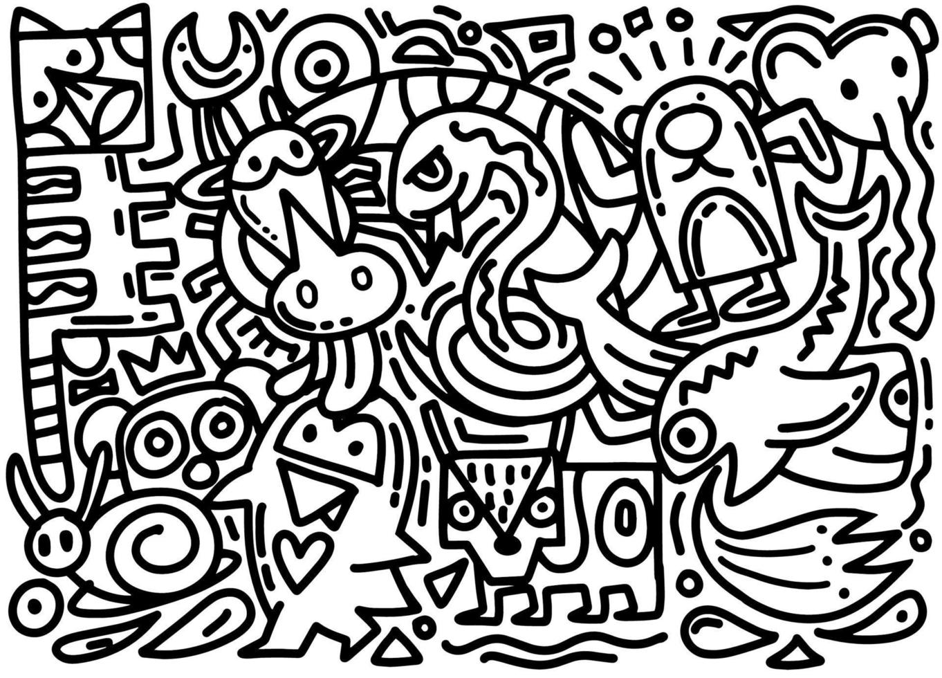 illustration vectorielle dessinée à la main de doodle, illustration d'animaux de croquis de dessin animé vecteur