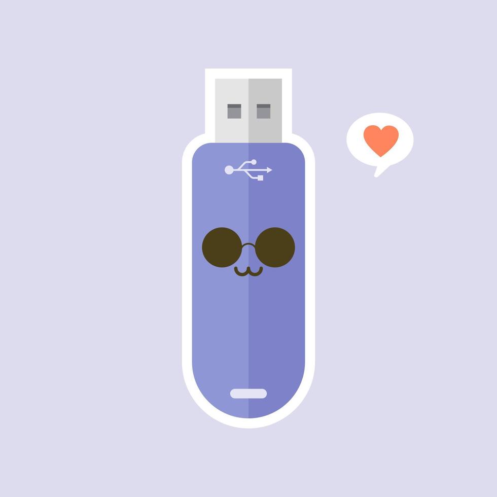 kawaii et mignon icône de lecteur flash usb isolé sur fond de couleur. icône de clé USB dans un style plat. caractère de disque flash avec l'expression du visage. peut utiliser pour la technologie, la mascotte, l'élément informatique, le site Web, l'icône vecteur