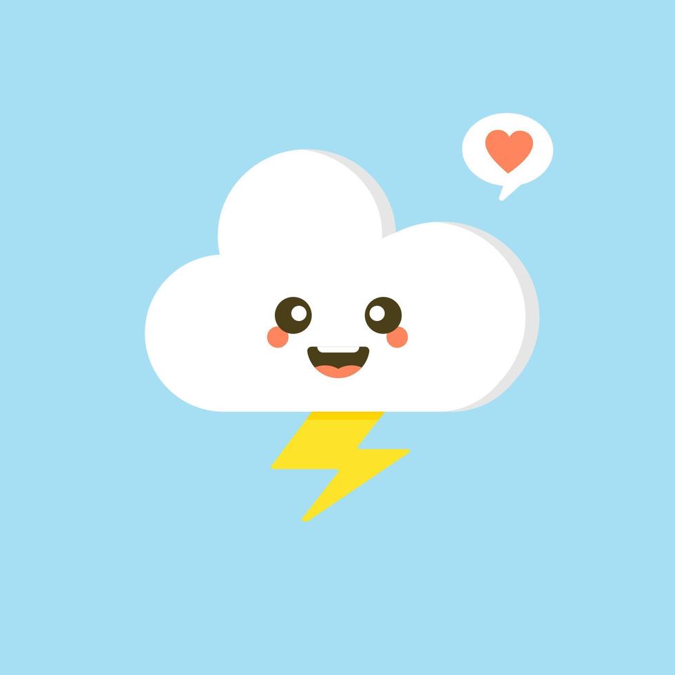 icônes de prévisions météo colorées. soleil et nuages de dessin animé drôle. visages adorables avec diverses émotions. vecteur plat pour application mobile, autocollant de réseau social, livre pour enfants ou impression. nuage avec éclair