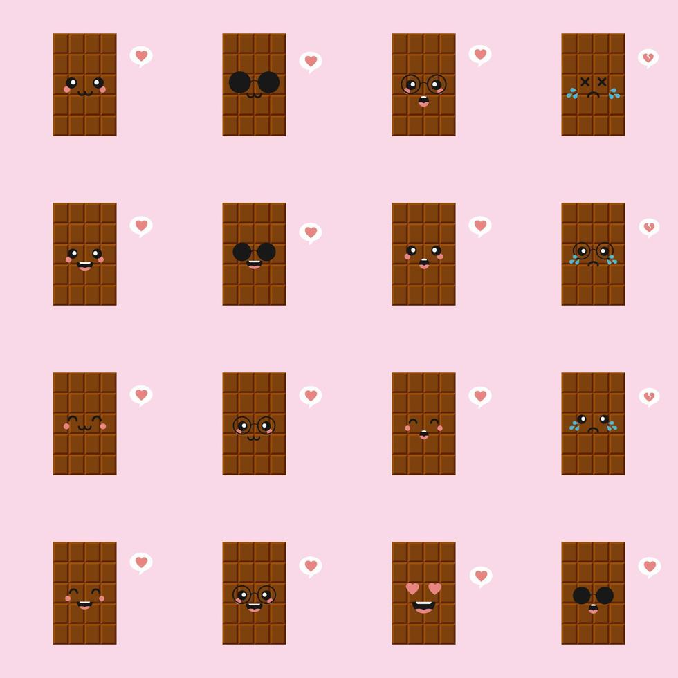 personnages de barre de chocolat mignons et drôles montrant diverses émotions, illustration de vecteur de dessin animé isolé sur fond de couleur. personnages, mascottes, émoticônes et emoji de barre de chocolat kawaii pour le web