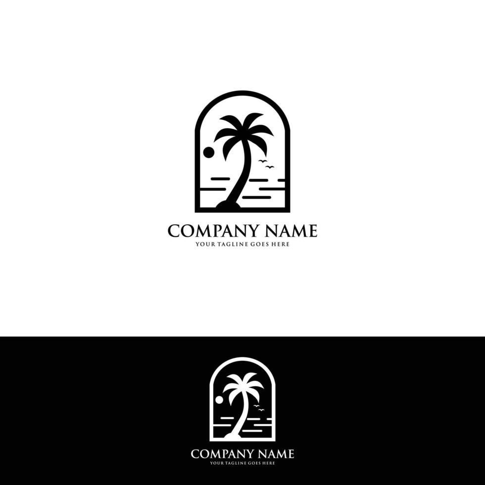 maison avec vecteur de logo de palmier, illustration de conception d'icône de maison de plage tropicale ou d'hôtel