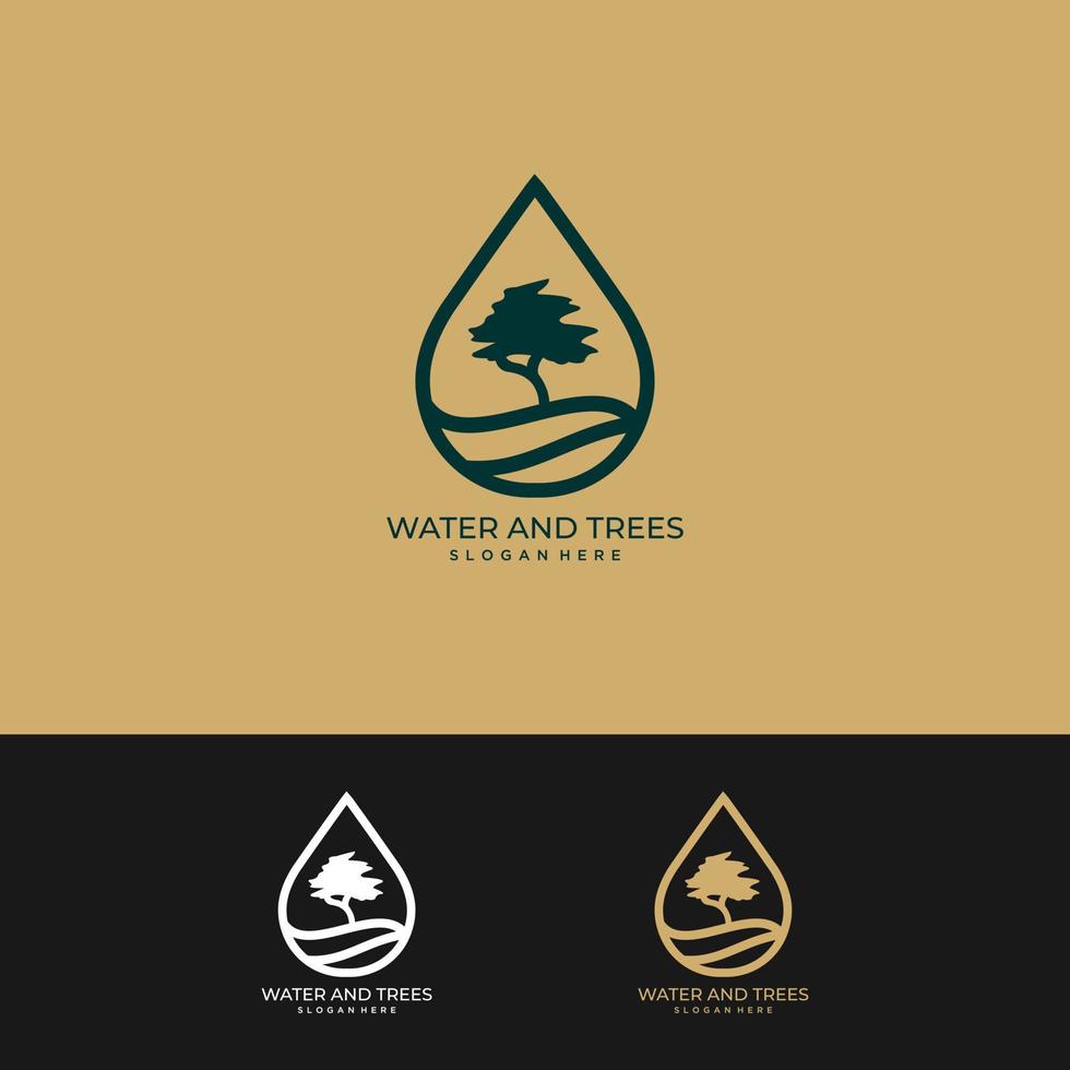 modèle de logo vectoriel de forêt de rivière. un excellent modèle de logo adapté à toute entreprise liée à l'éco, au vert, à la nature, au conseil, à la société, etc. ce logo comporte des pins et une rivière.