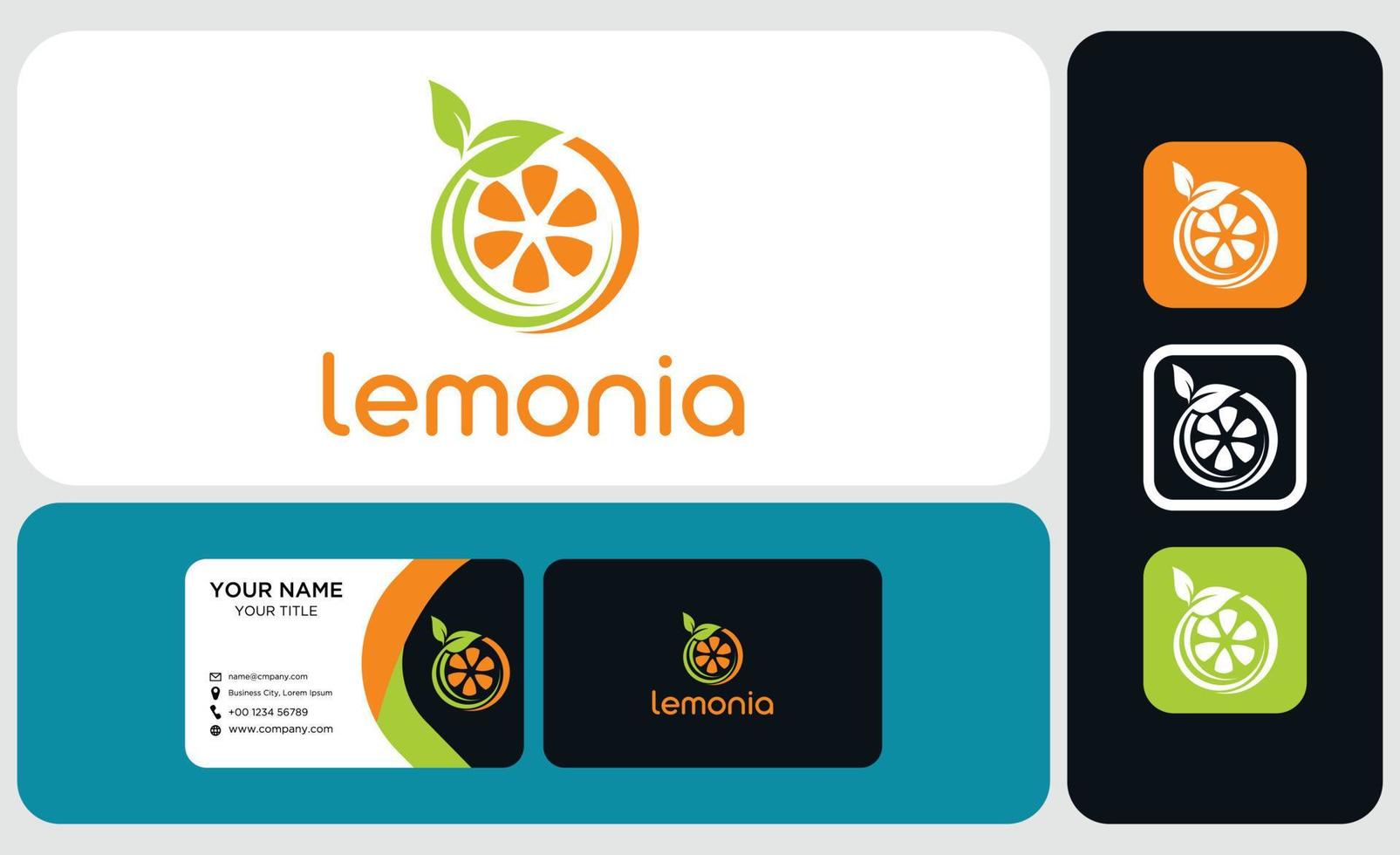 paquet de conception de carte de visite et de logo. fruits frais au citron, icône du logo concept illustration vectorielle plate vecteur